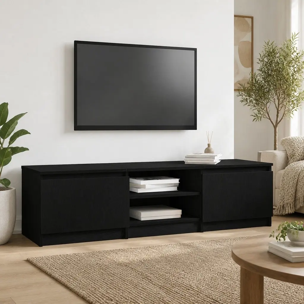 TV Cabinet 140x40x36cm Black Oak Engineered Wood Living Room Storage Unit