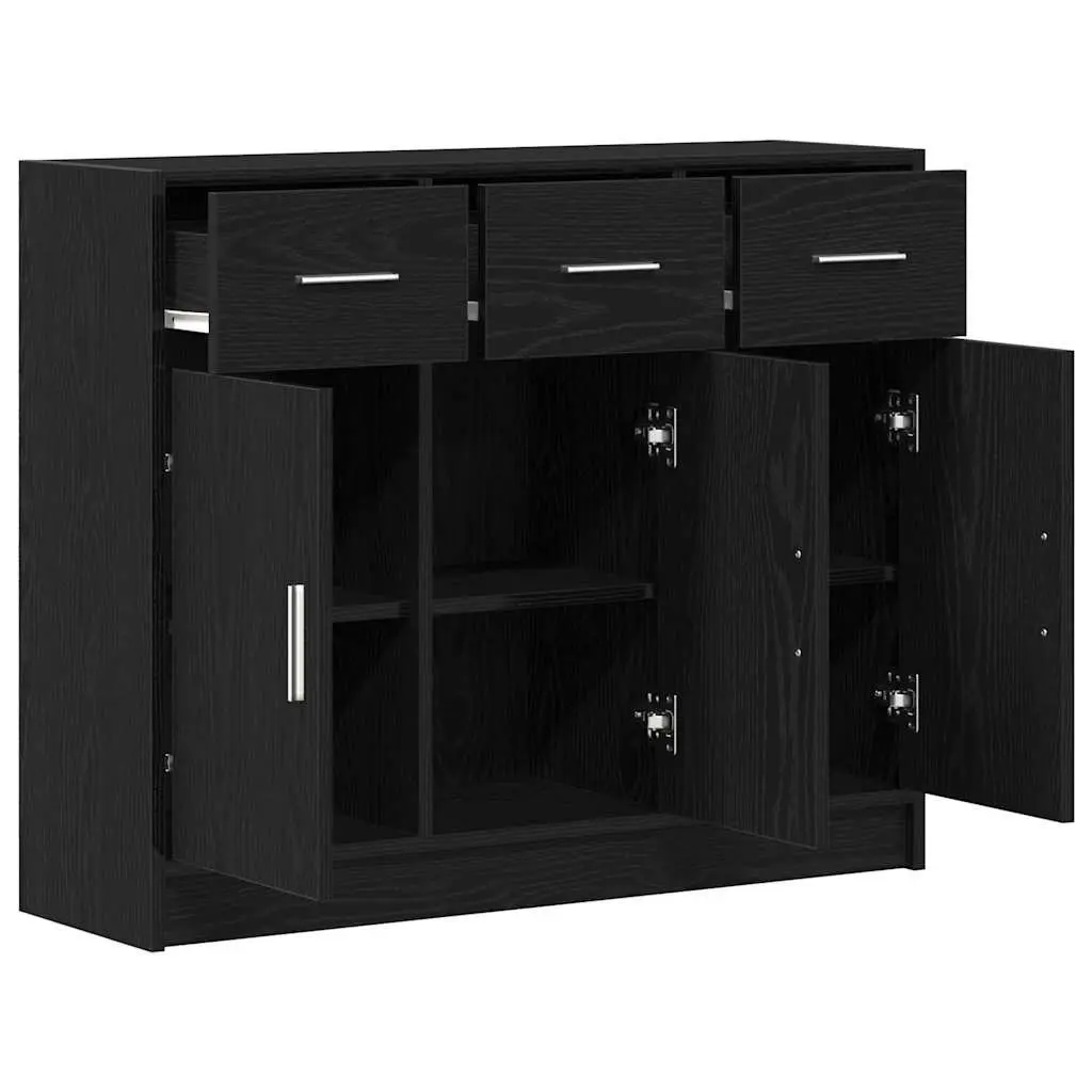 Sideboard 91x28x75 cm Black Oak Engineered Wood Storage Cabinet for Dining Room