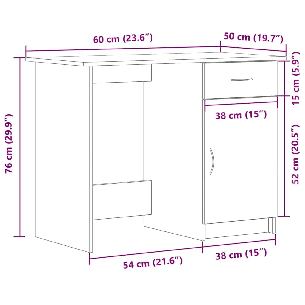 Black Engineered Wood Desk with Drawer Modern Home Office Compact 100x50x76cm