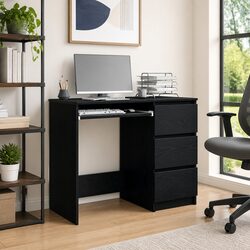 Black Office Desk 90x45x76 cm Engineered Wood Study Gaming Workstation Storage