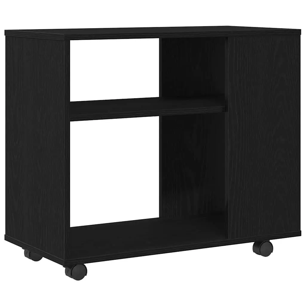 Side Table 70x35x60 cm Black Oak 2-Tier Storage with Swivel Wheels