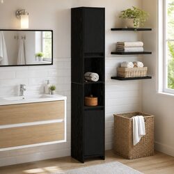 Bathroom Vanity Cabinet Black Oak 30x30x183.5cm Engineered Wood Storage Unit