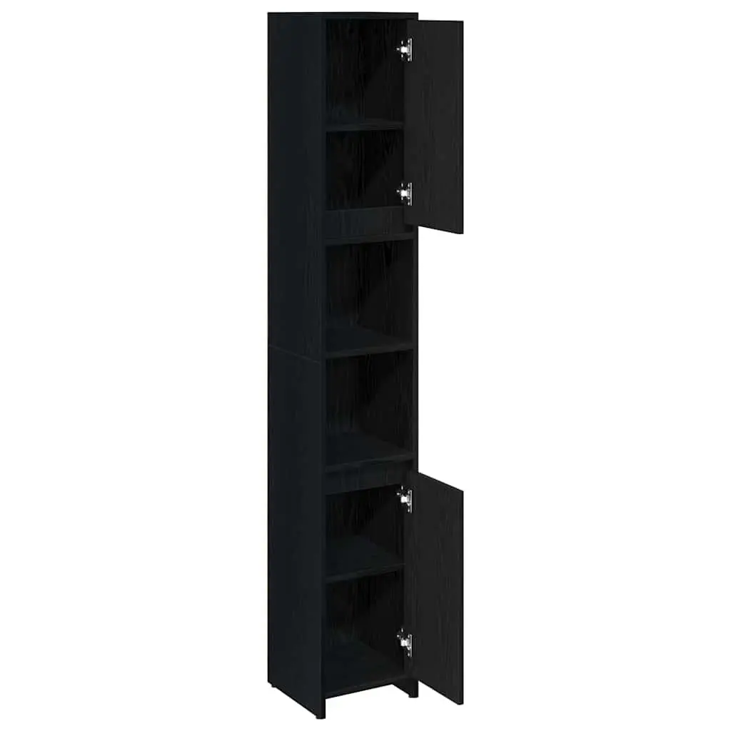 Bathroom Cabinet 30x30x183.5cm Black Oak Engineered Wood Adjustable Shelves