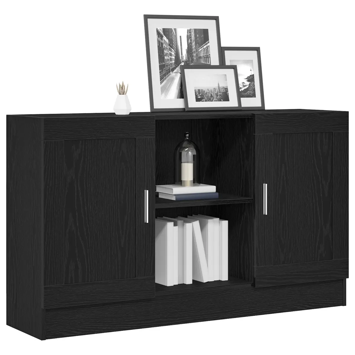 Sideboard 120x30.5x70cm Black Oak Engineered Wood Storage Cabinet