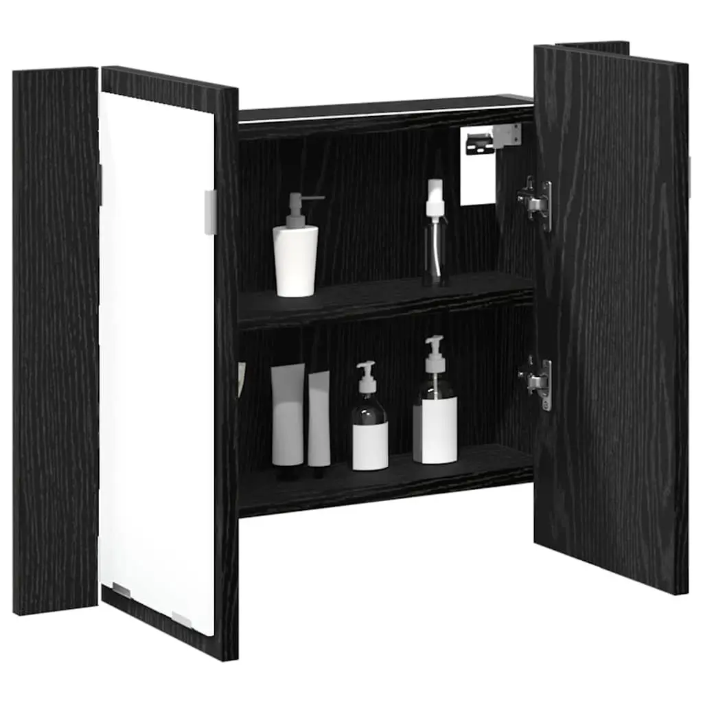 Bathroom Cabinet Wall-Mounted LED Lighting Black Oak