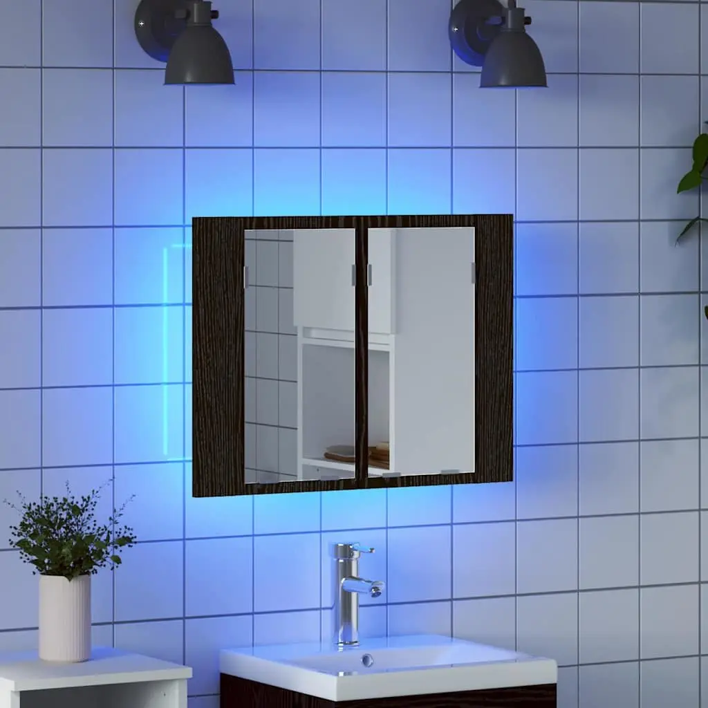 Bathroom Cabinet Wall-Mounted LED Lighting Black Oak