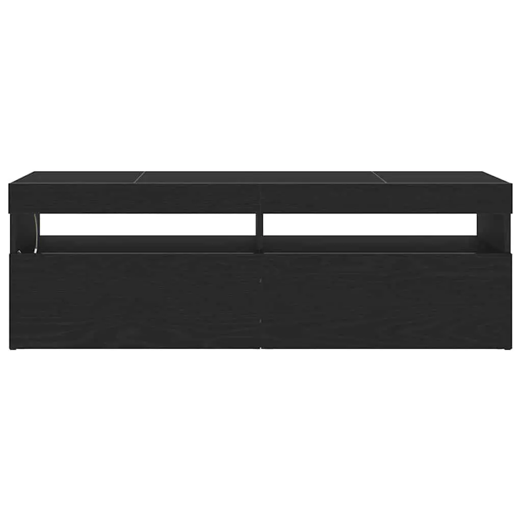 TV Cabinet with LED Lighting Black Oak Living Room Media Storage Unit 120cm
