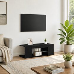 TV Cabinet Black Oak Modern Living Room Media Storage Unit Engineered Wood