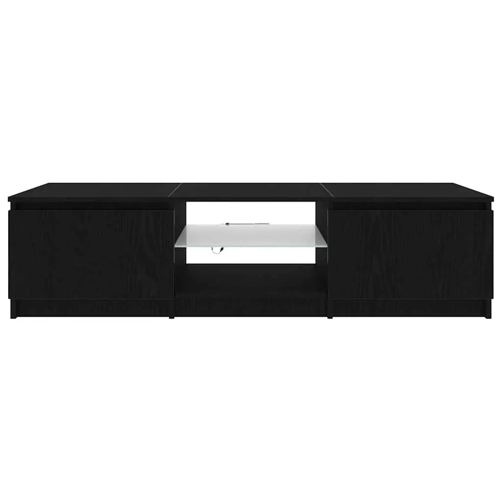 TV Cabinet Black Oak Modern Media Storage Unit with LED Lights and Shelves