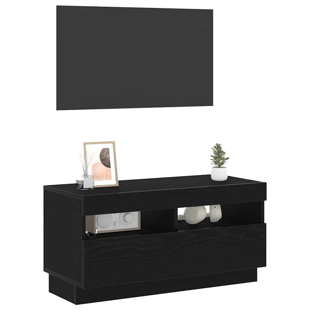 TV Cabinet 80 x 35 x 40 cm Black Modern Entertainment Unit with Integrated LED Lighting