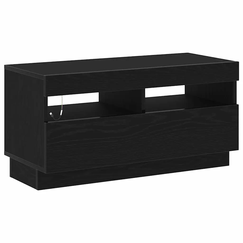 TV Cabinet 80 x 35 x 40 cm Black Modern Entertainment Unit with Integrated LED Lighting