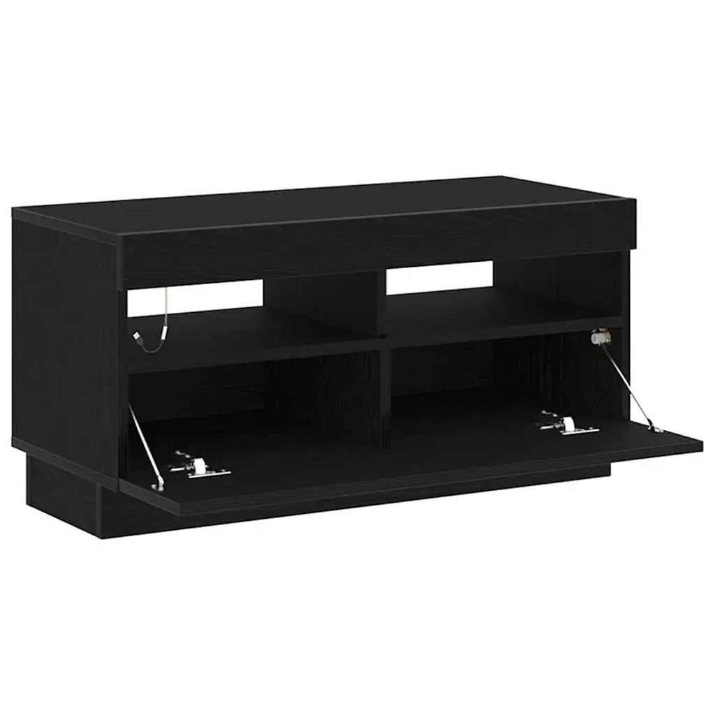 TV Cabinet 80 x 35 x 40 cm Black Modern Entertainment Unit with Integrated LED Lighting