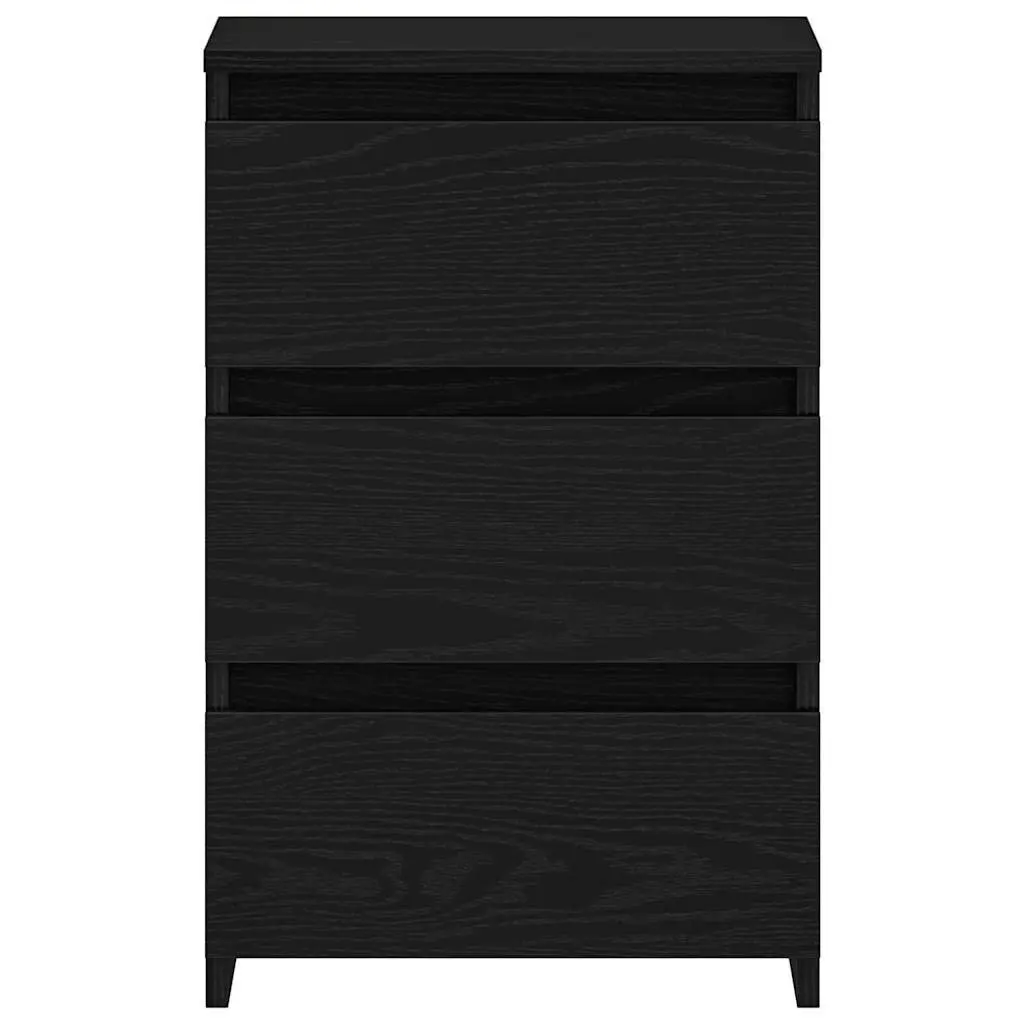 Bedside Cabinet Black Oak Engineered Wood Compact Storage Table