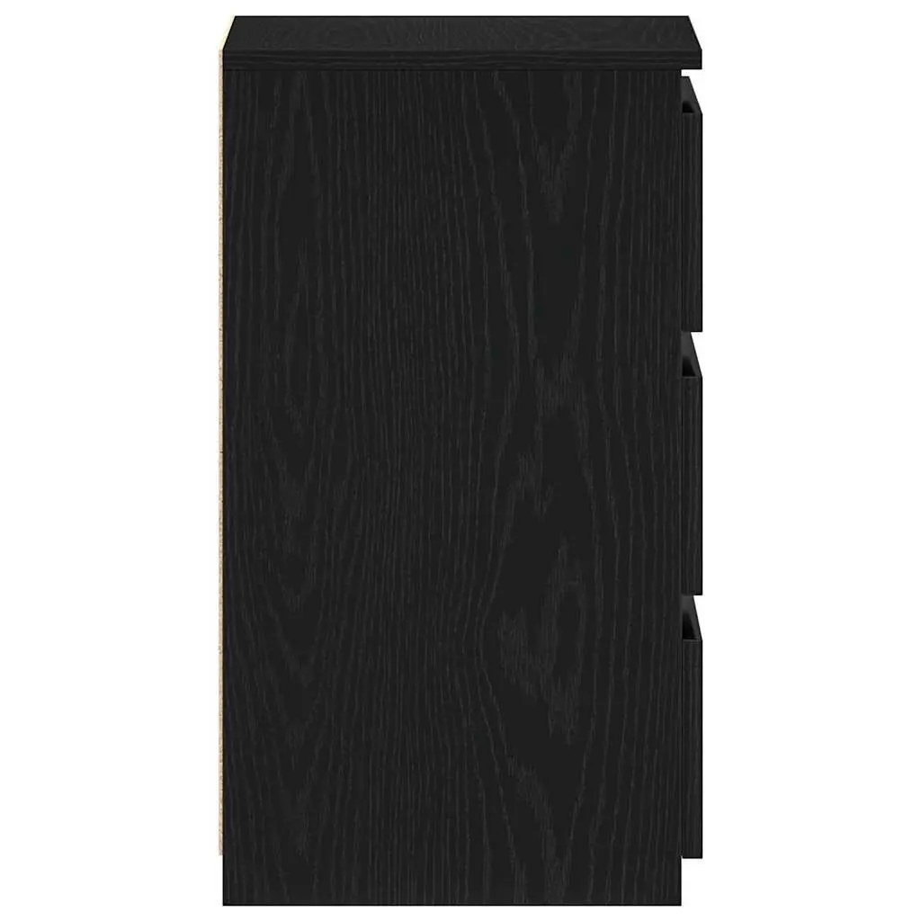 Bedside Cabinet Black Oak Engineered Wood Compact Storage Table