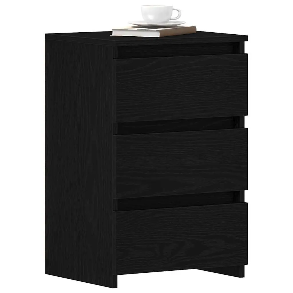 Bedside Cabinet with Drawer 2 pcs Black Oak Engineered Wood Compact Nightstand