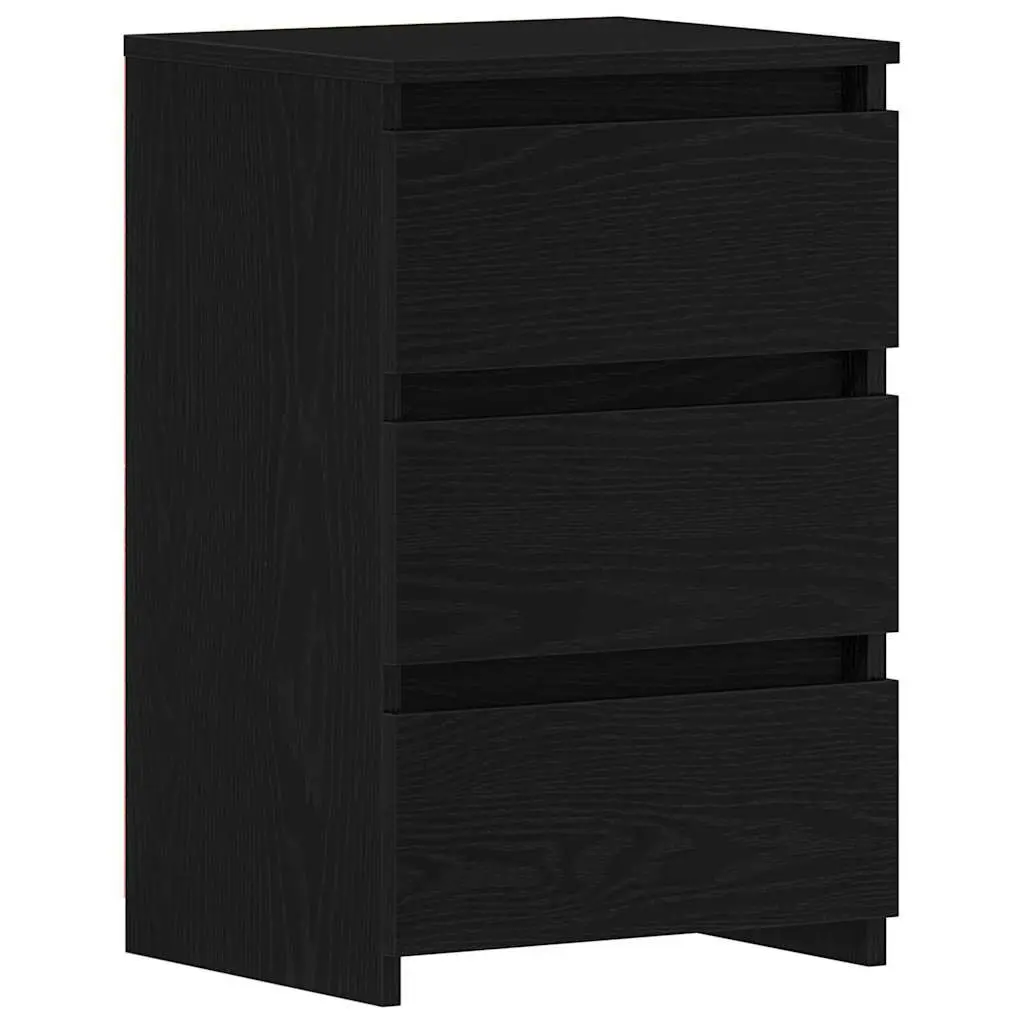 Bedside Cabinet with Drawer 2 pcs Black Oak Engineered Wood Compact Nightstand