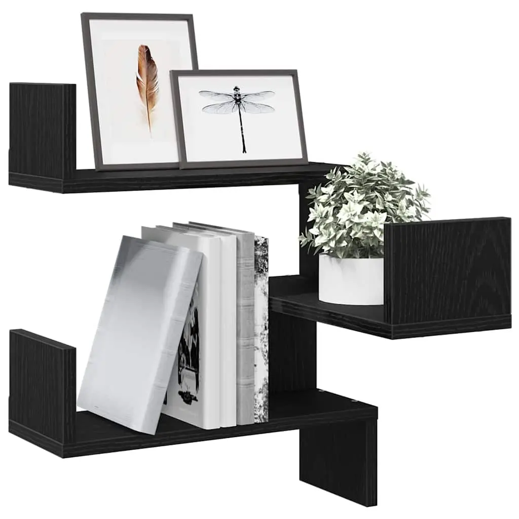 Wall Shelf 40 x 40 x 49.5 cm Black Oak Modern Storage Display Mounted