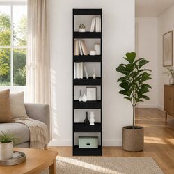Book Cabinet Black Oak Engineered Wood Freestanding Shelving Unit Lounge Storage