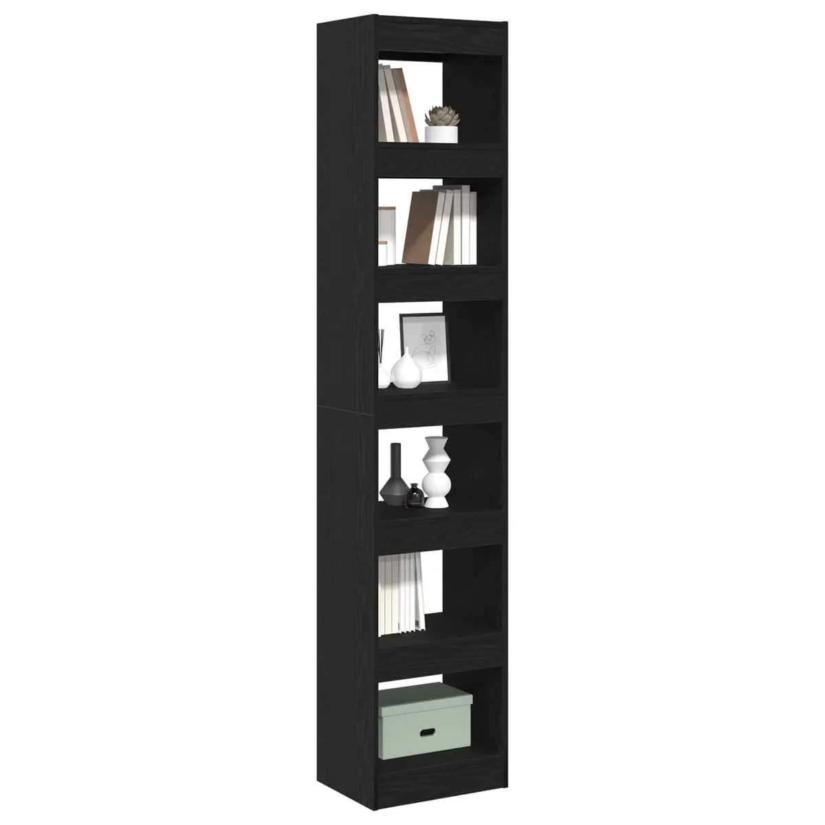 Book Cabinet Black Oak Engineered Wood Freestanding Shelving Unit Six Cube Shelves