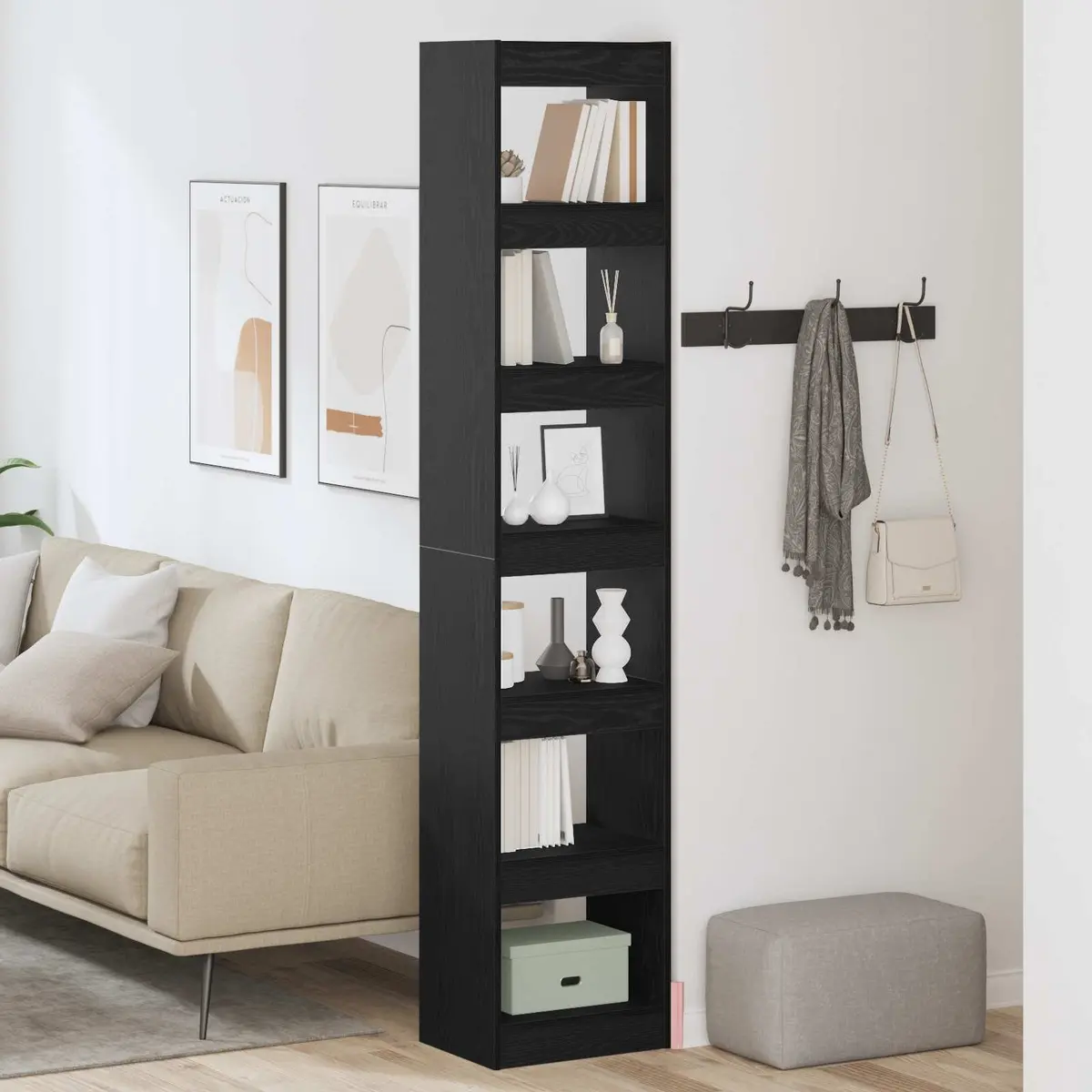 Book Cabinet Black Oak Engineered Wood Freestanding Shelving Unit Six Cube Shelves