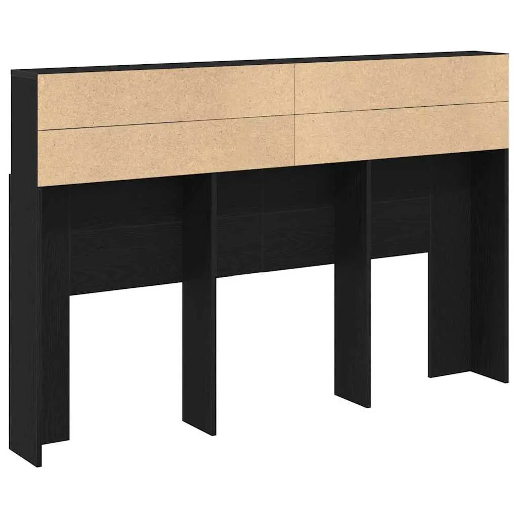 Wall-Mounted Headboard Cabinet 160cm Black Oak Modern Bedroom Storage Shelving Unit
