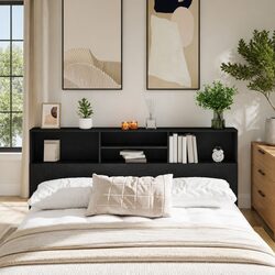 Black Oak Headboard Cabinet for Smart Bedroom Storage