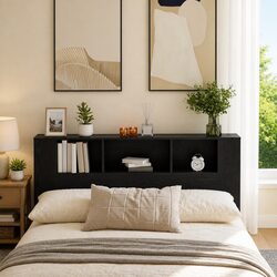 Modern Black Headboard Cabinet for Enhanced Bedroom Storage