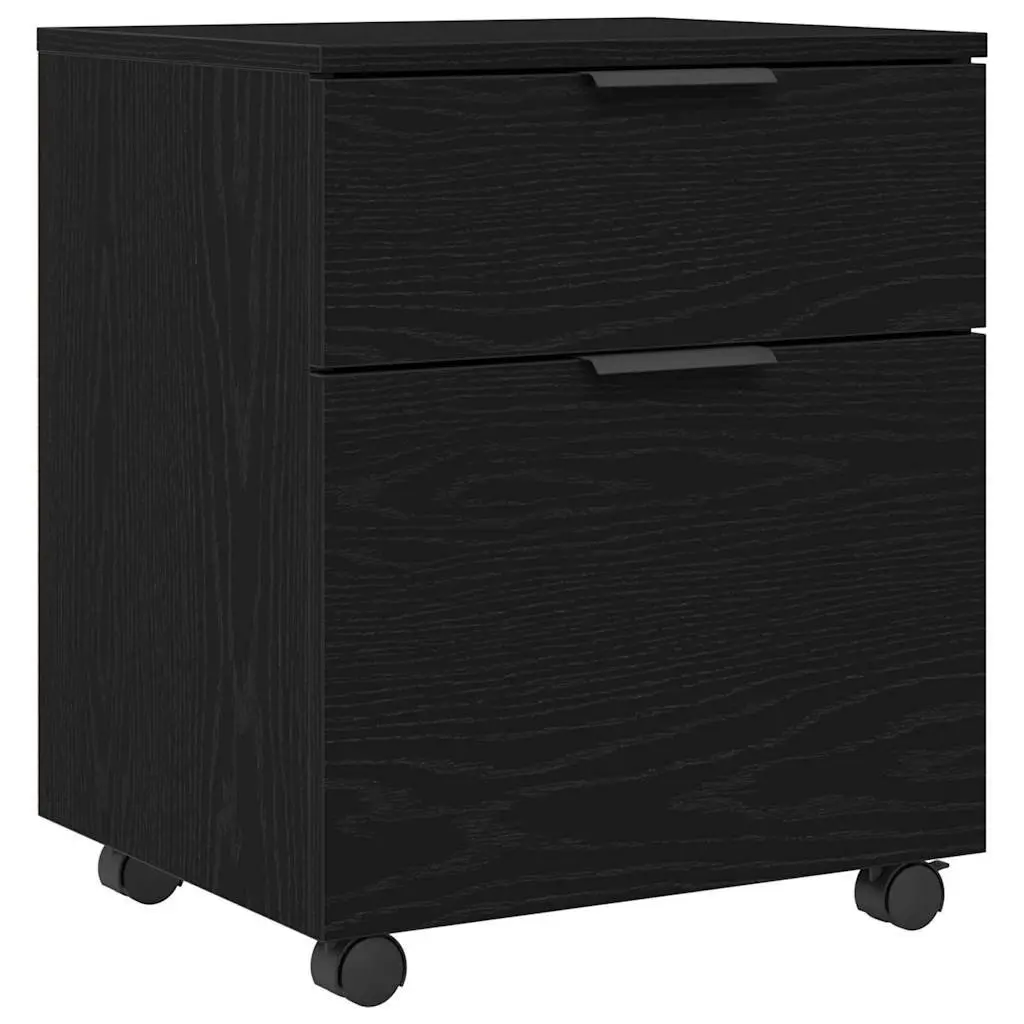 File Cabinet Rolling Storage Black Oak 45x38x54cm Home Office Organiser