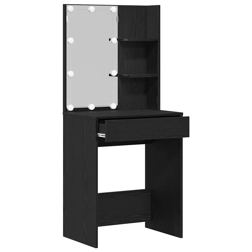 Dressing Table Black Bedroom Vanity Unit with Mirror Storage Shelves LED Lights