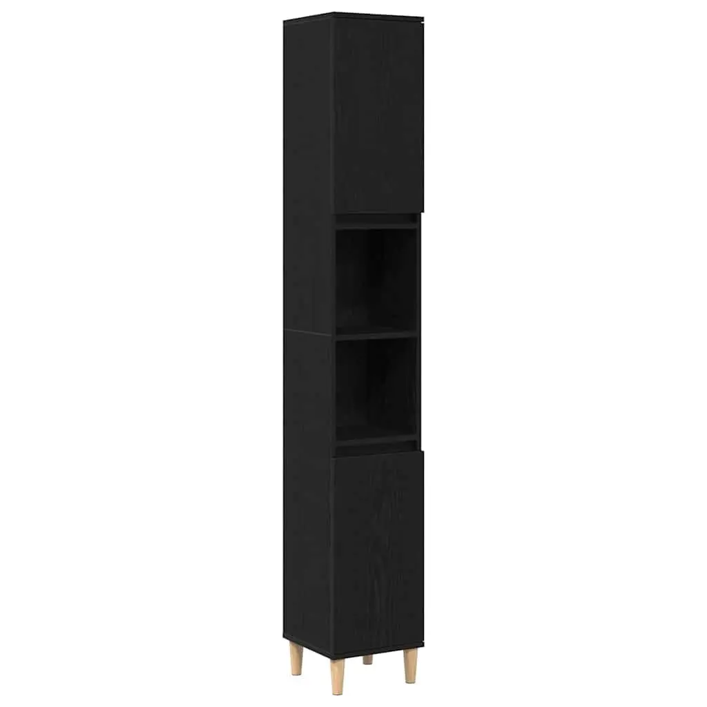 Bathroom Vanity Cabinet 30x30x190cm Engineered Wood Black Oak Tall Storage Unit