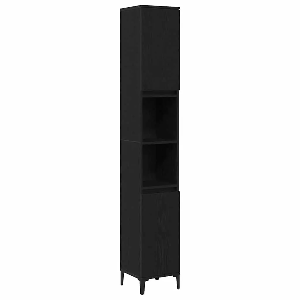 Bathroom Cabinet 30x30x190cm Black Oak Engineered Wood Storage Shelves