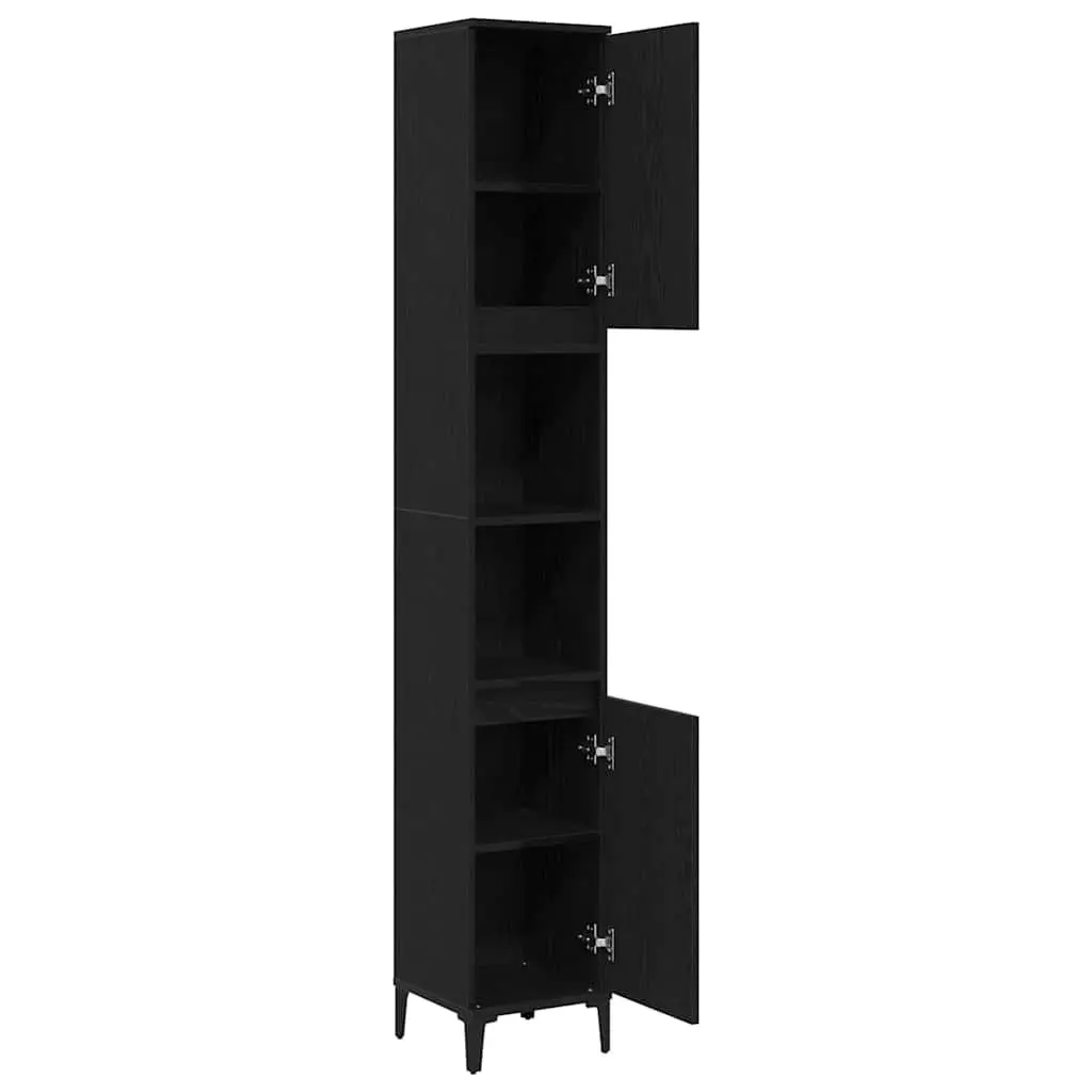 Bathroom Cabinet 30x30x190cm Black Oak Engineered Wood Storage Shelves