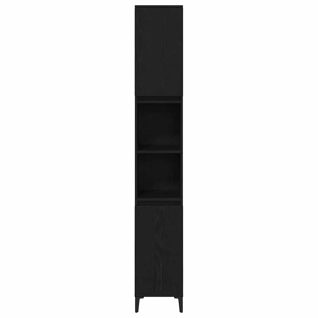 Bathroom Cabinet 30x30x190cm Black Oak Engineered Wood Storage Shelves