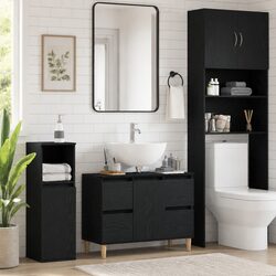 Sleek Wall-Mounted Bathroom Sink Cabinet in Black Oak