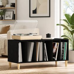 Stylish Storage Solution: Black Oak Record Cabinet