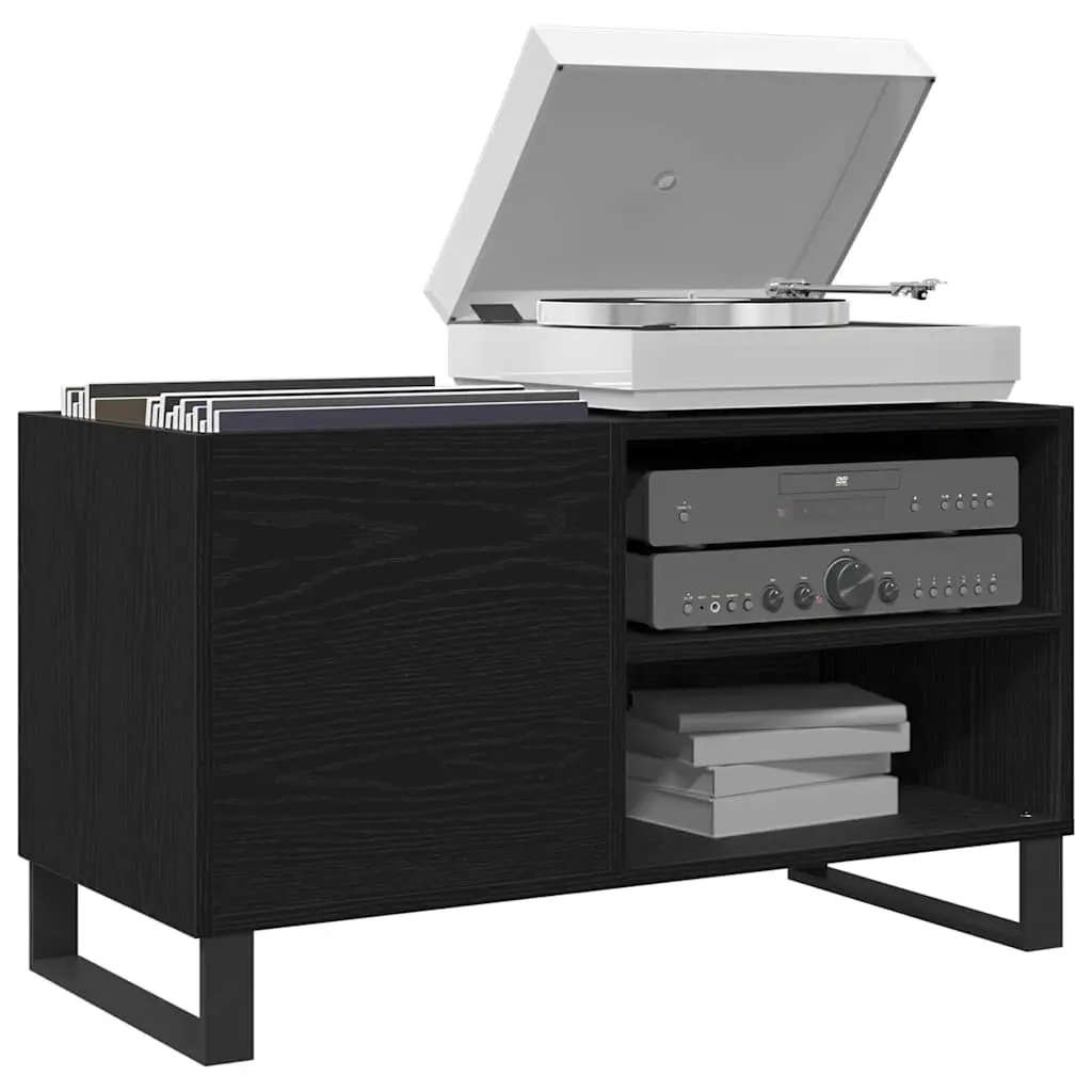 Media Storage Cabinet 85 x 38 x 48 cm Black Oak Modern Engineered Wood Office Living Room