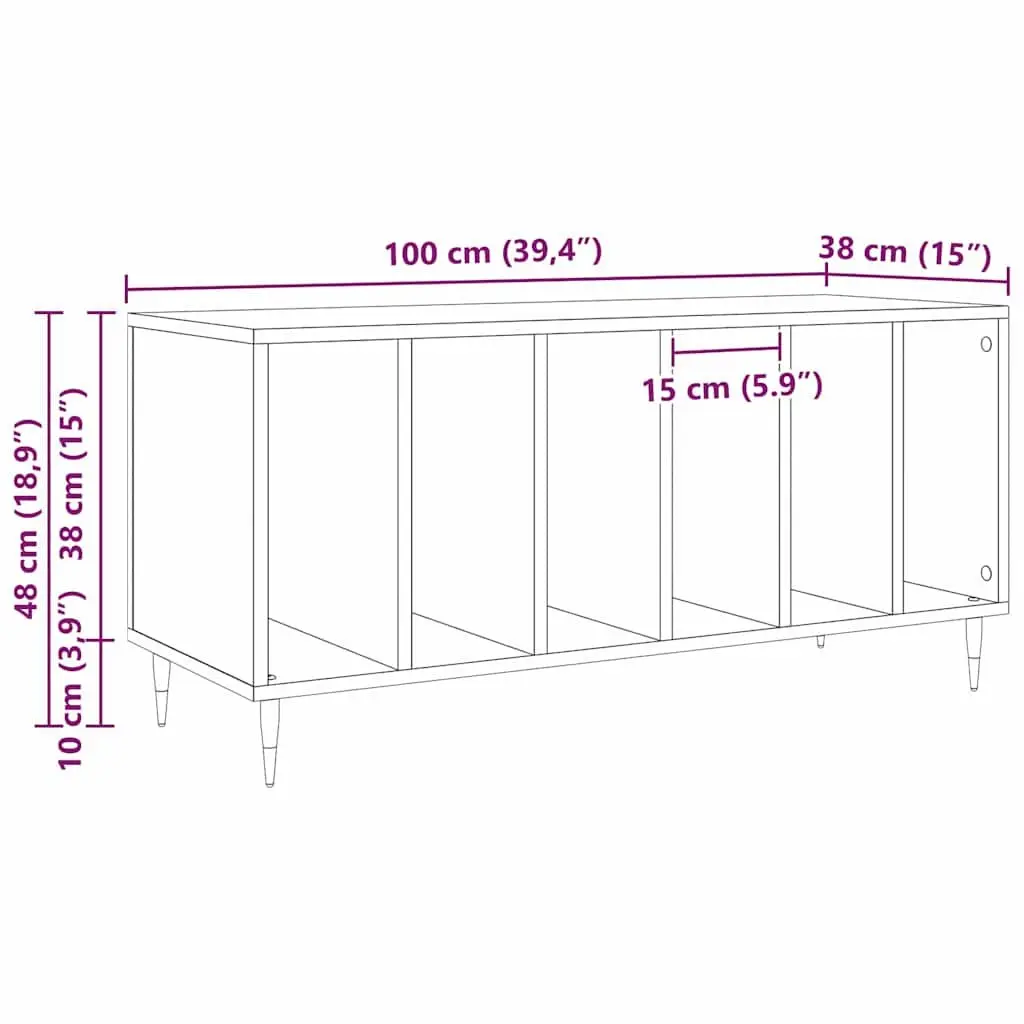 Record Cabinet Storage Unit Brown Engineered Wood Media Shelves Living Room