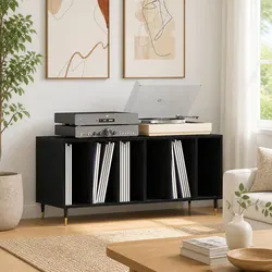 Black Oak Storage Cabinet for Vinyl Records and More