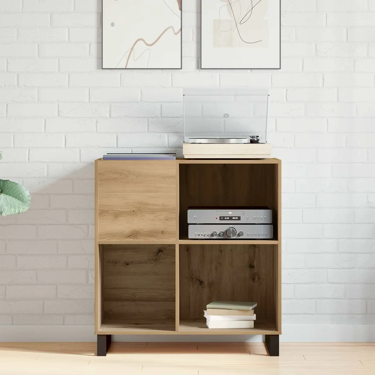 Record Storage Cabinet Engineered Wood Media Shelf Display Unit Living Room