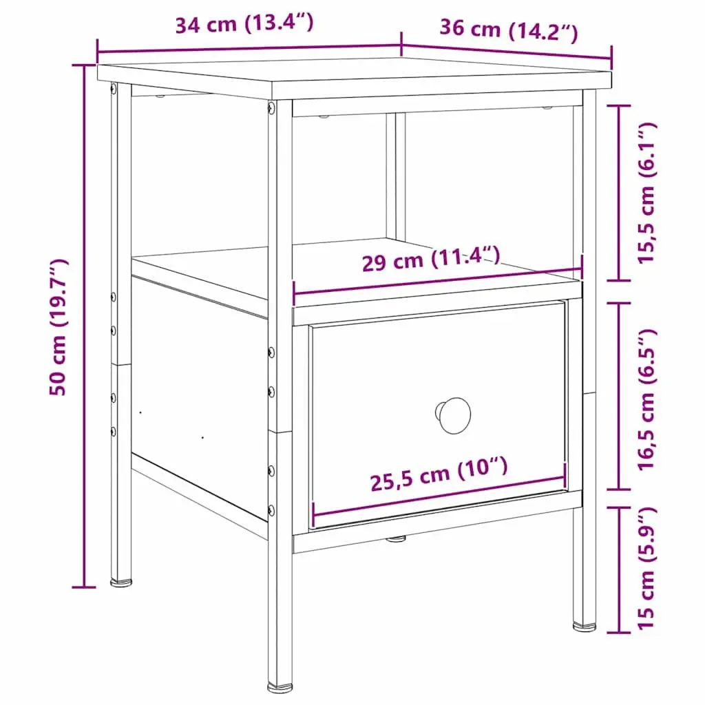 Bedside Cabinet Black 34x36x50cm Engineered Wood Storage Drawer Shelf