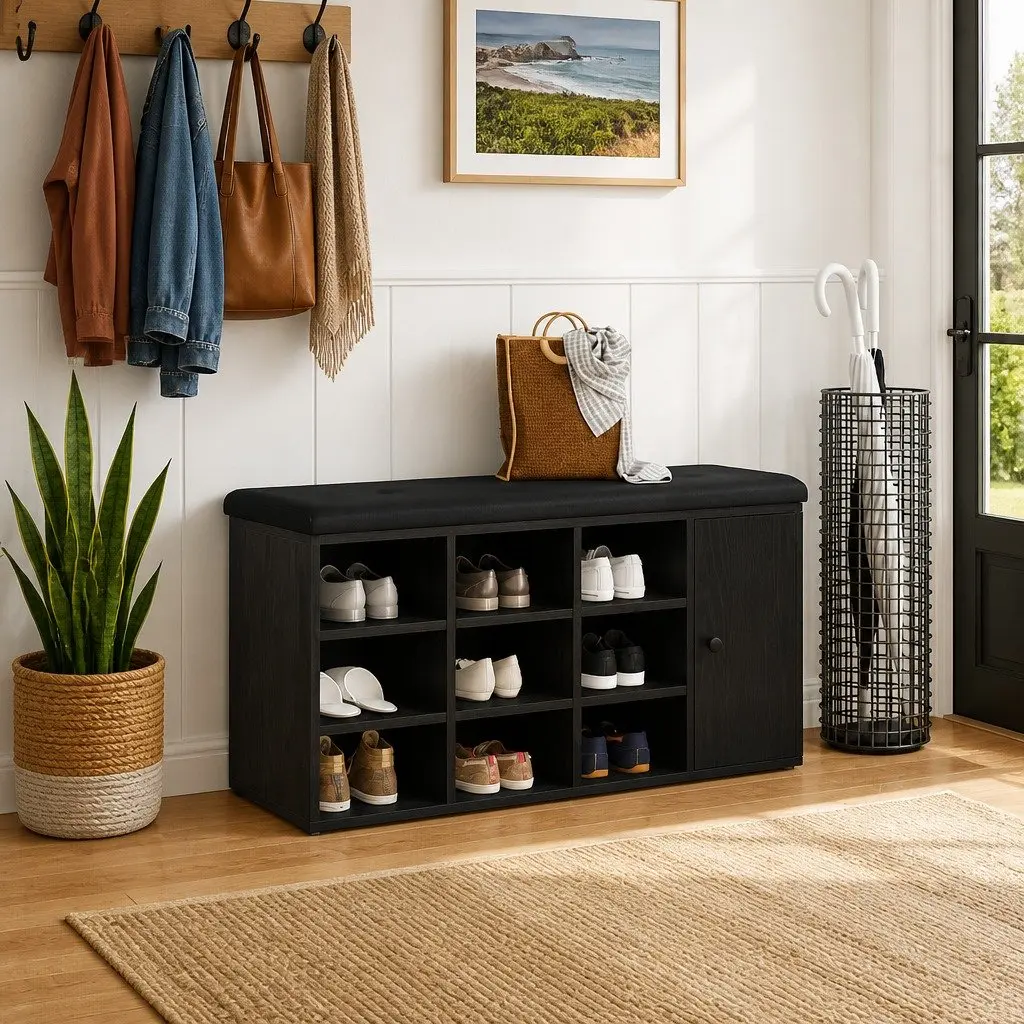 Storage Bench 102 x 32 x 50 cm Black Oak Engineered Wood Entryway Seat