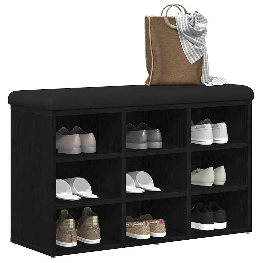 Shoe Bench Black Modern Entryway Seating with Storage Shelf Engineered Wood