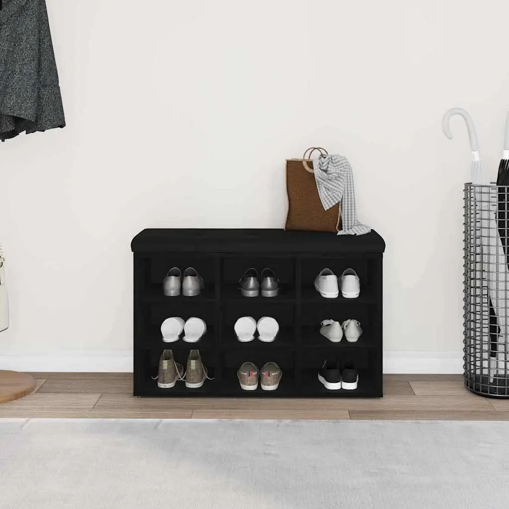 Shoe Bench Black Modern Entryway Seating with Storage Shelf Engineered Wood
