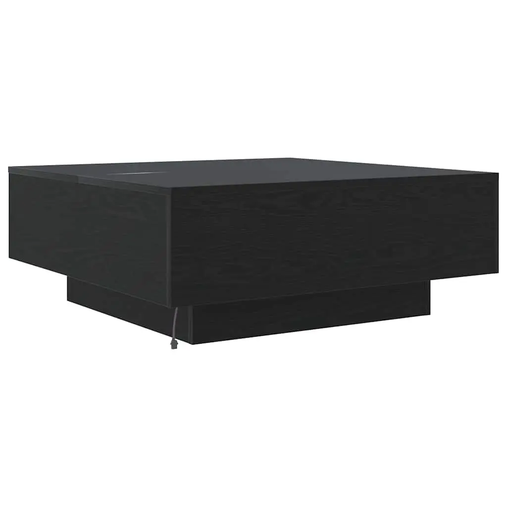 Coffee Table 80x80x31cm Black Oak LED Lights Modern Living Room Accent