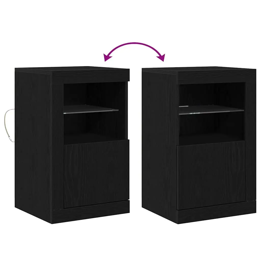 LED Sideboard 2 pcs Black Oak Buffet Cabinet with RGB Lights Storage Unit