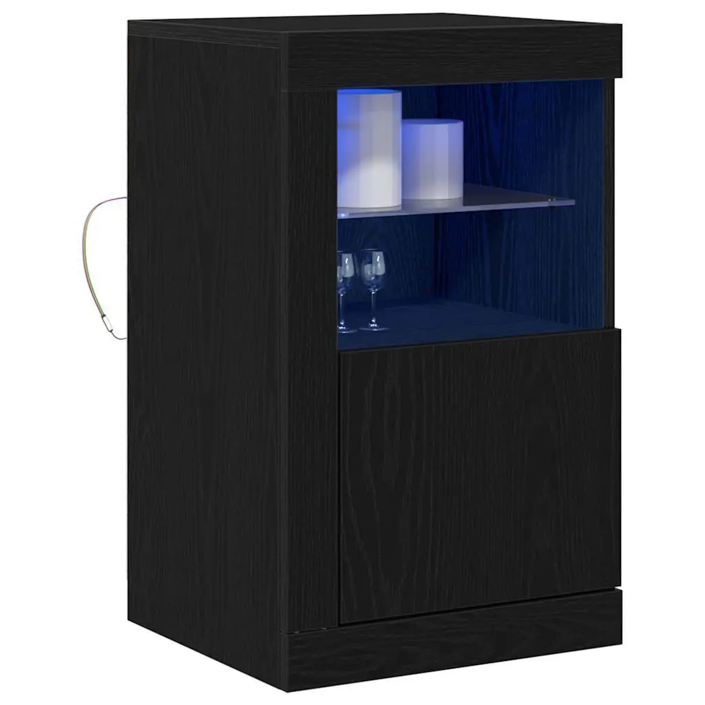 LED Sideboard 2 pcs Black Oak Buffet Cabinet with RGB Lights Storage Unit