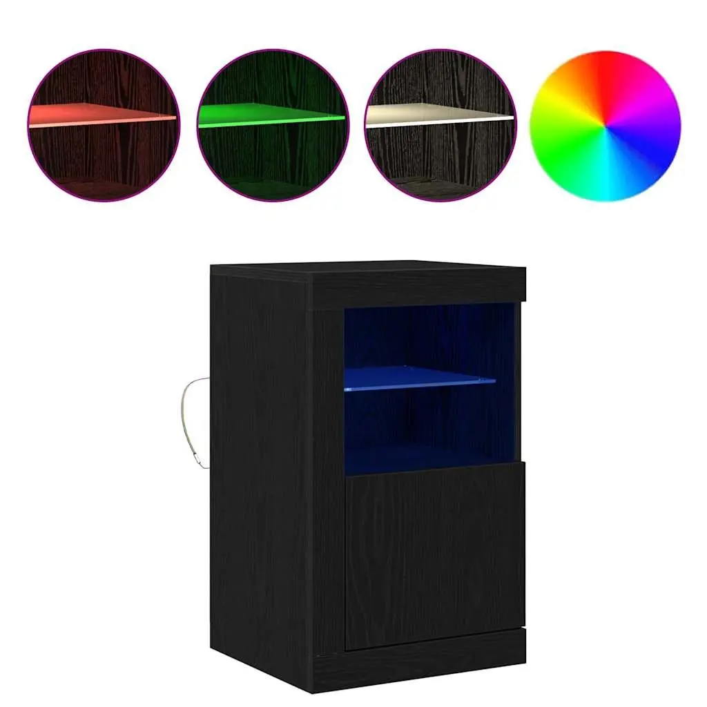 LED Sideboard 2 pcs Black Oak Buffet Cabinet with RGB Lights Storage Unit