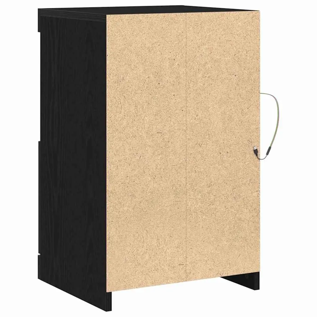 LED Sideboard 2 pcs Black Oak Buffet Cabinet with RGB Lights Storage Unit