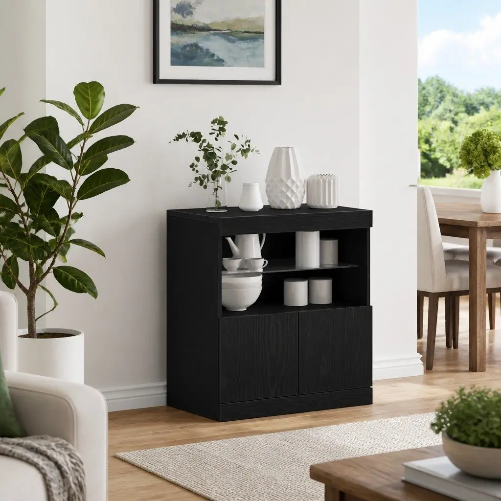 LED Sideboard 60.5 x 37 x 67 cm Modern Storage Cabinet with RGB Lighting