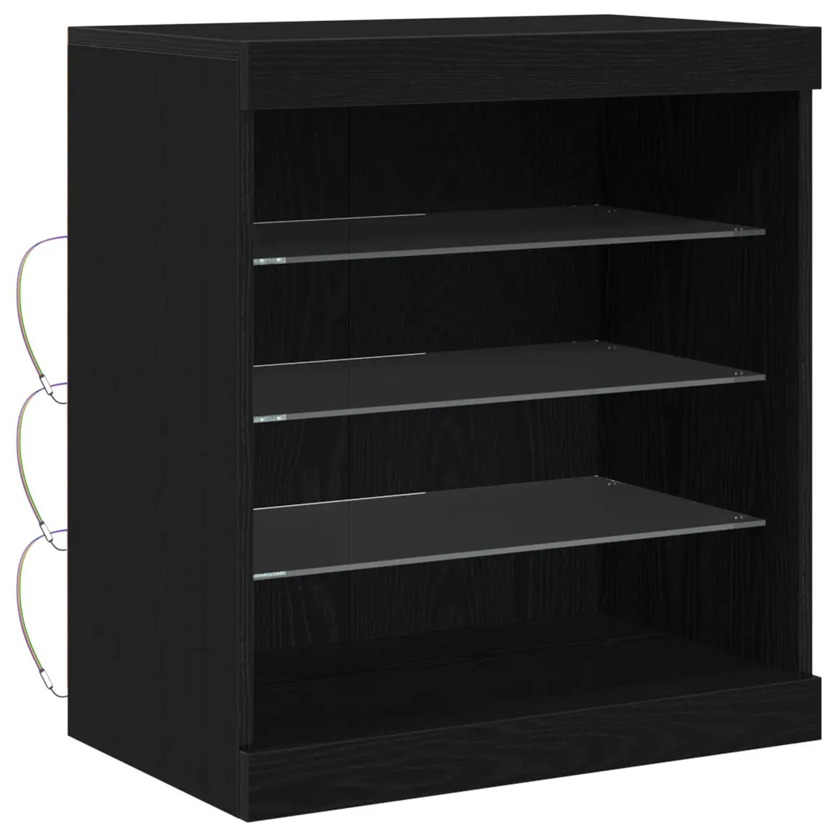 LED Sideboard Black Oak Modern Storage Cabinet with Glass Shelves and RGB Lighting